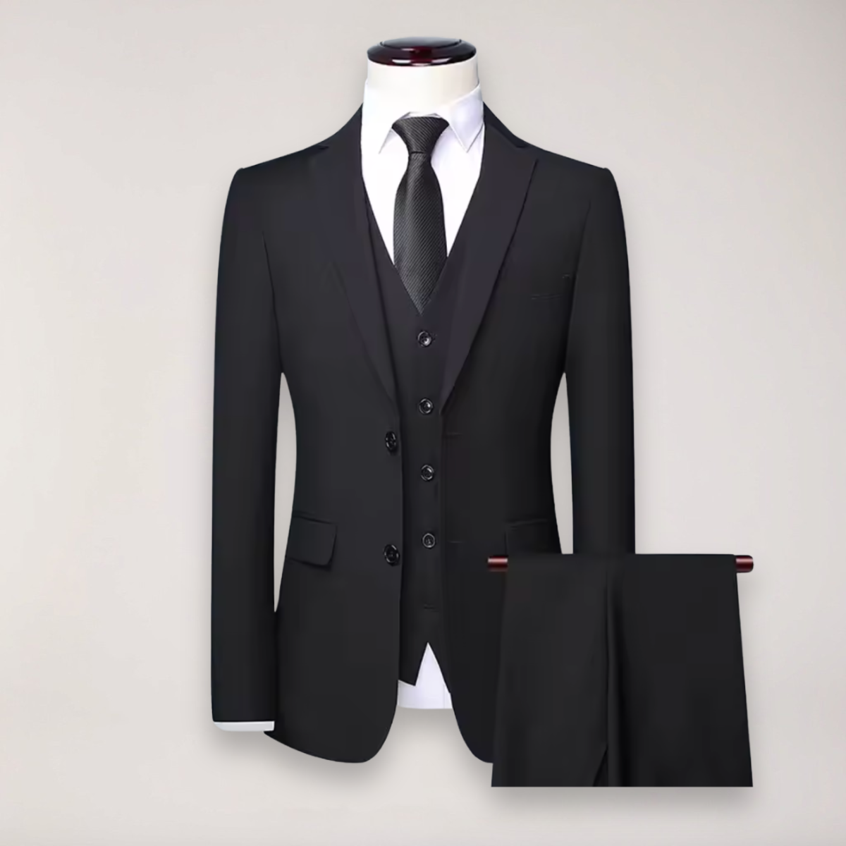 Men's Three-Piece Formal Suit - Classic Blazer, Waistcoat, and Trousers for Weddings and Events