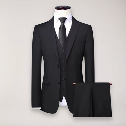 Men's Three-Piece Formal Suit - Classic Blazer, Waistcoat, and Trousers for Weddings and Events