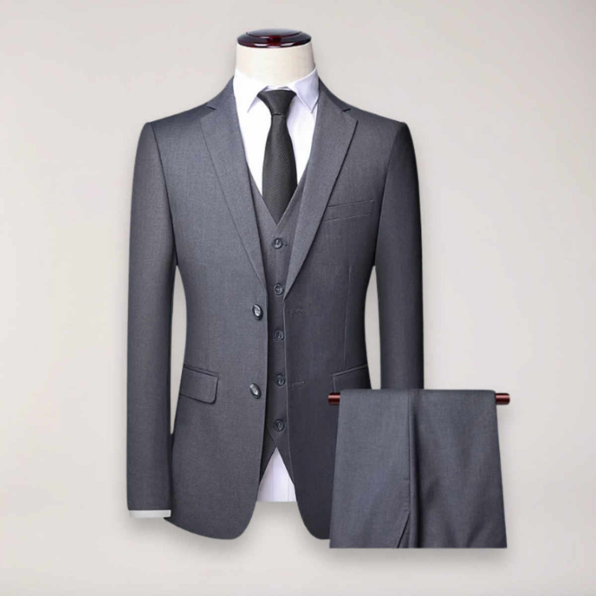 Men's Three-Piece Formal Suit - Classic Blazer, Waistcoat, and Trousers for Weddings and Events