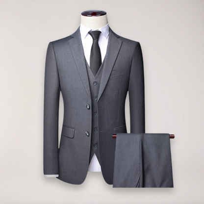 Men's Three-Piece Formal Suit - Classic Blazer, Waistcoat, and Trousers for Weddings and Events