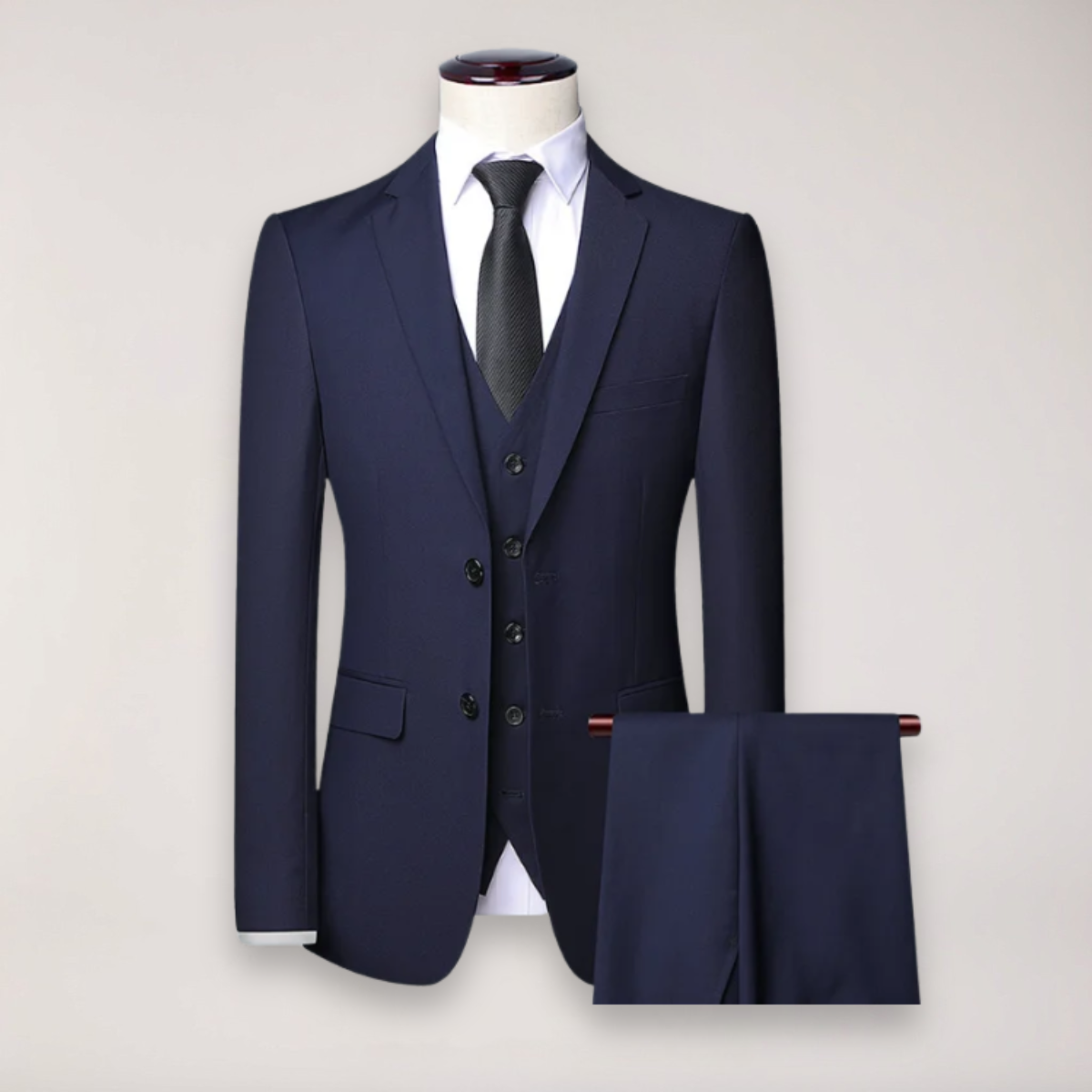 Men's Three-Piece Formal Suit - Classic Blazer, Waistcoat, and Trousers for Weddings and Events