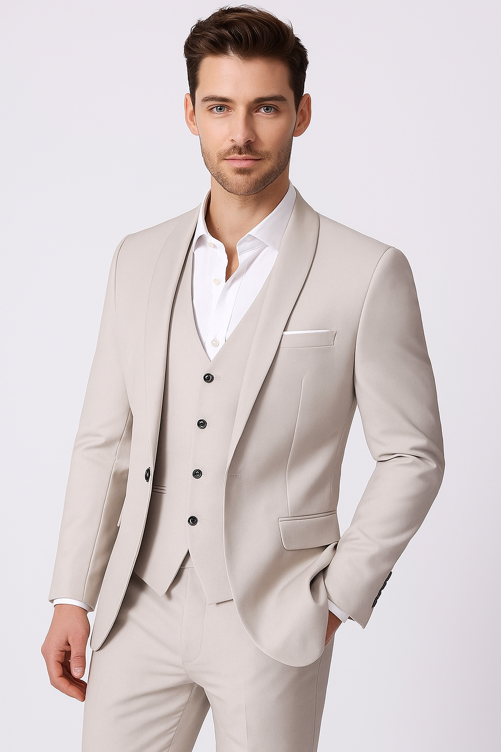 Men's Slim Fit Three-Piece Suit – Shawl Lapel Style for Formal Events