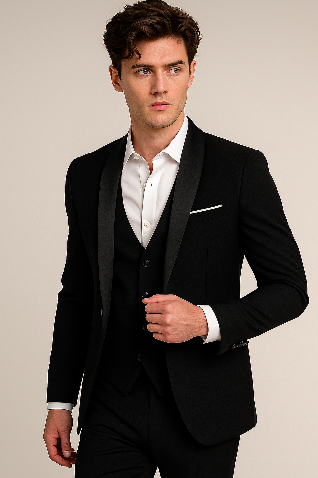 Men's Slim Fit Three-Piece Suit – Shawl Lapel Style for Formal Events