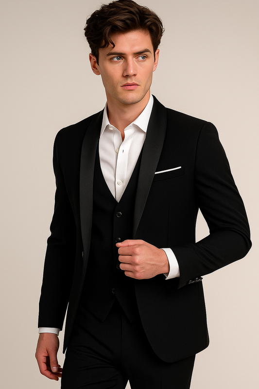 Men's Slim Fit Three-Piece Suit – Shawl Lapel Style for Formal Events