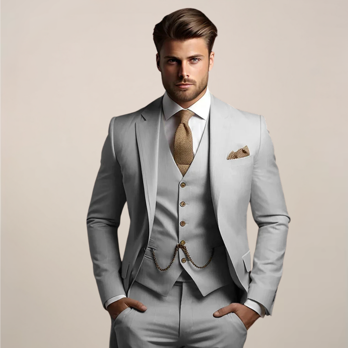 Men’s Slim Fit Three-Piece Suit for Weddings