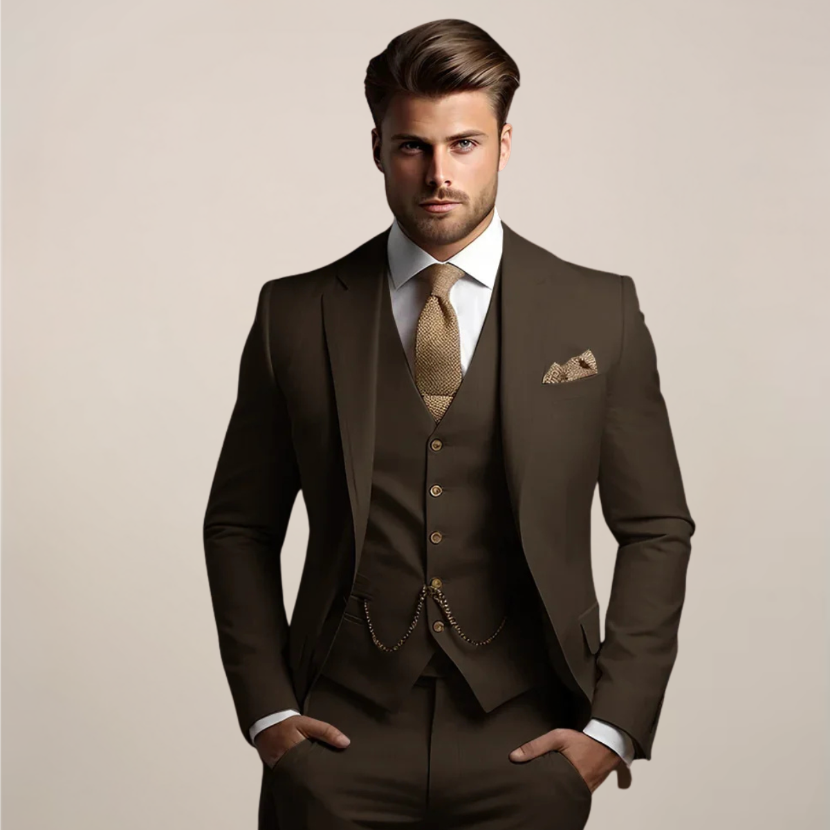 Men’s Slim Fit Three-Piece Suit for Weddings