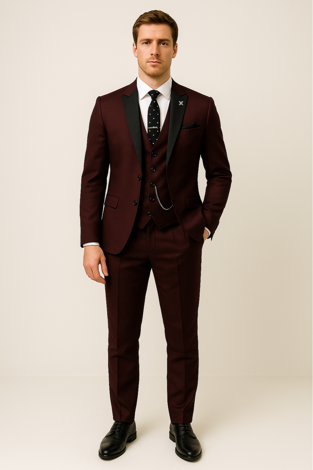 Burgundy Men's Three-Piece Suit for Formal Events