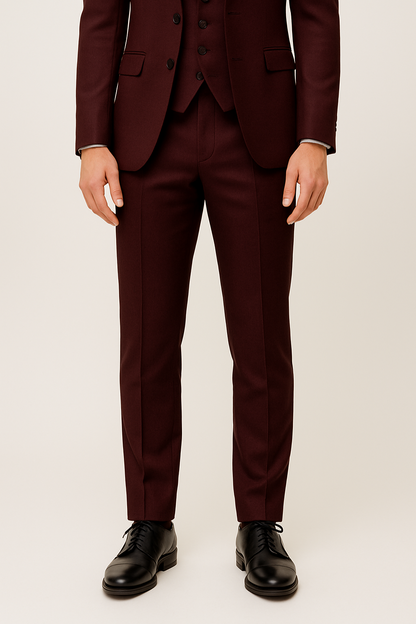 Burgundy Men's Three-Piece Suit for Formal Events