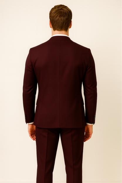 Burgundy Men's Three-Piece Suit for Formal Events