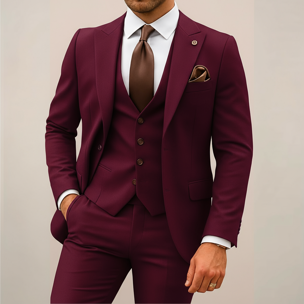 Men's Slim Fit Three-Piece Suit – Stylish Ensemble for Weddings & Events