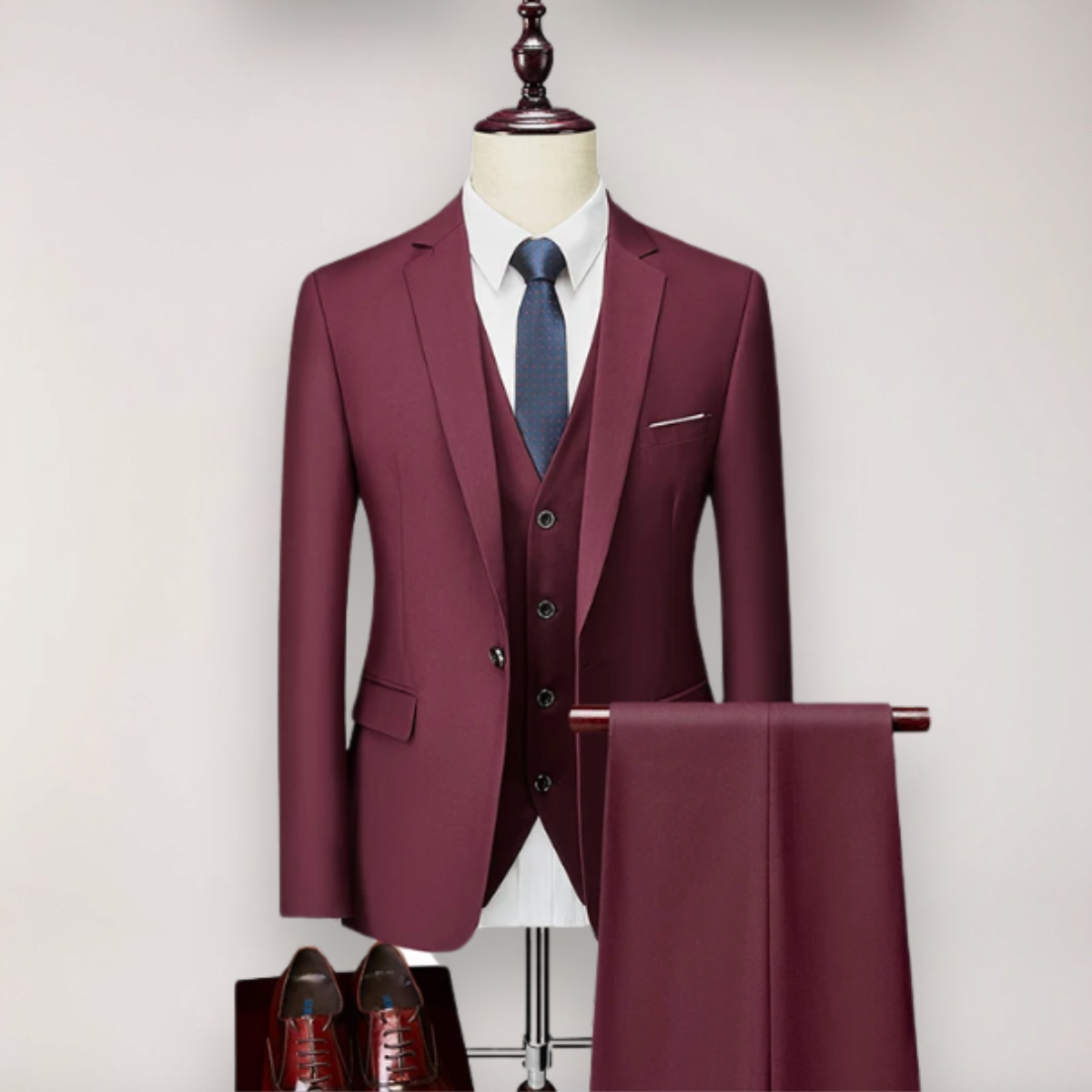 Men’s Three-Piece Suit Set - Stylish Blazer, Waistcoat, and Trousers for Formal Events