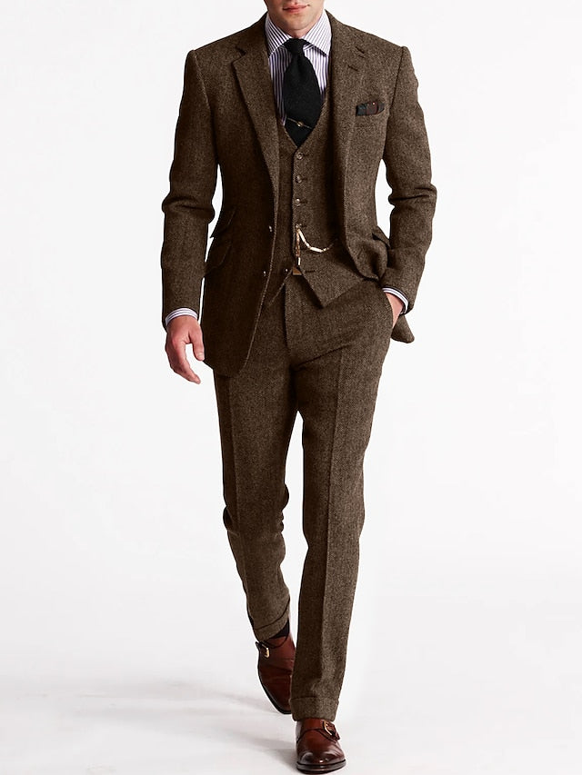 Men's Three-Piece Tweed Tuxedo for Formal Events