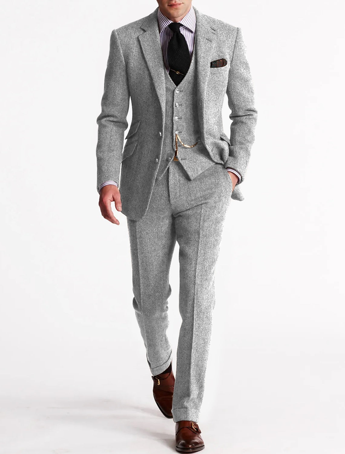 Men's Three-Piece Tweed Tuxedo for Formal Events