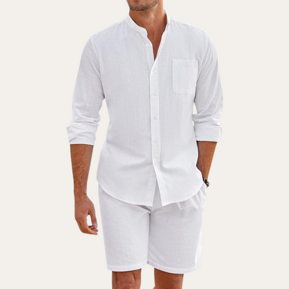 Men's Summer Two-Piece Set – Long Sleeve Shirt & Shorts for Beach or Outdoor Wear