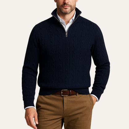 The St. Moritz Cable Knit Zipper Sweater for Men - Old Money Style