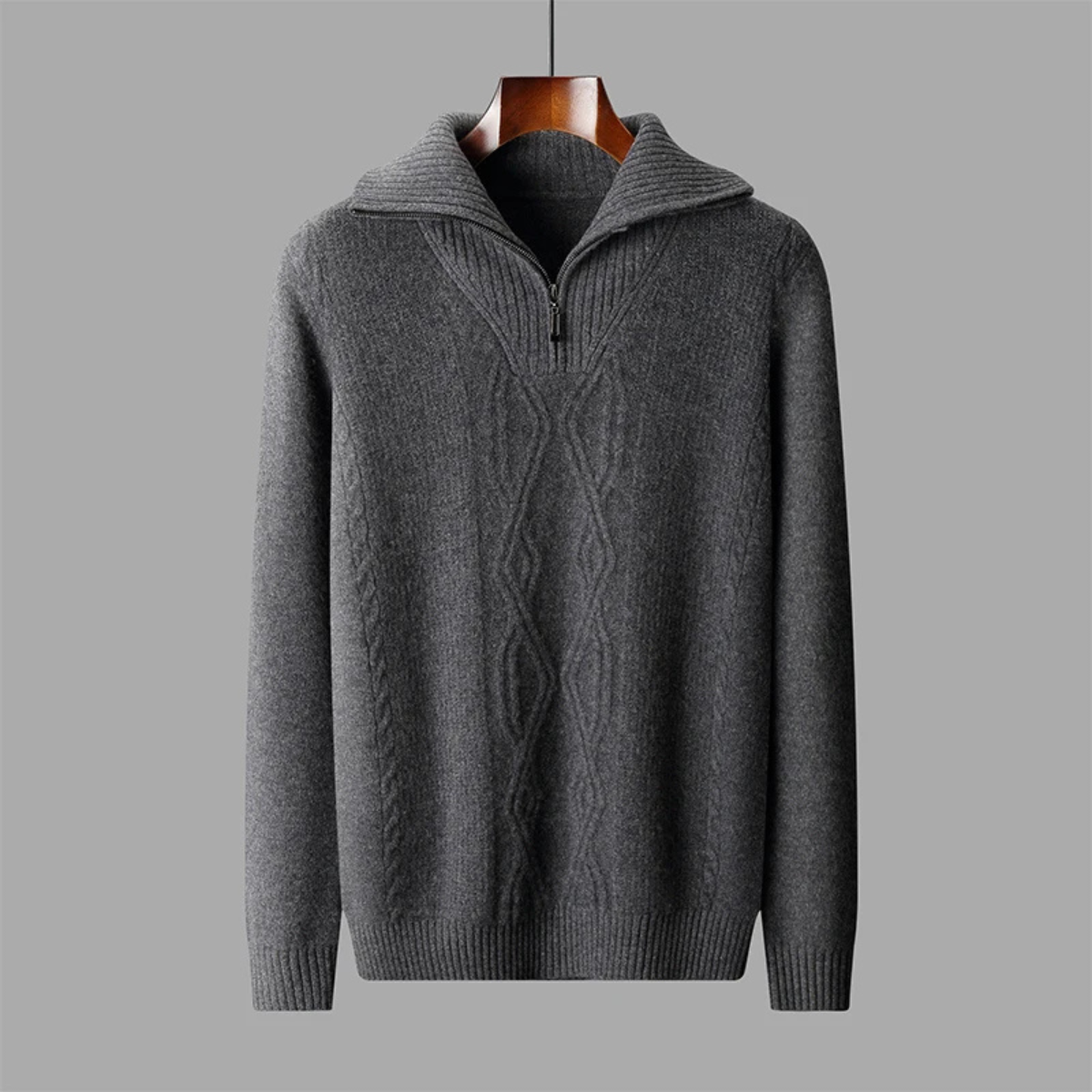 The Riverhill Men's Cashmere Cable Knit Half Zip Sweater
