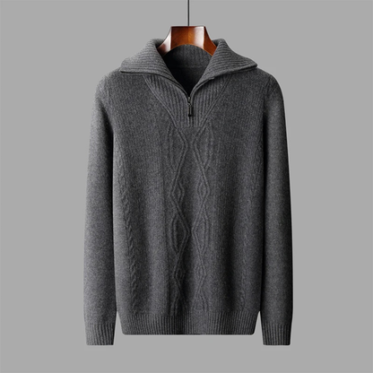 The Riverhill Men's Cashmere Cable Knit Half Zip Sweater
