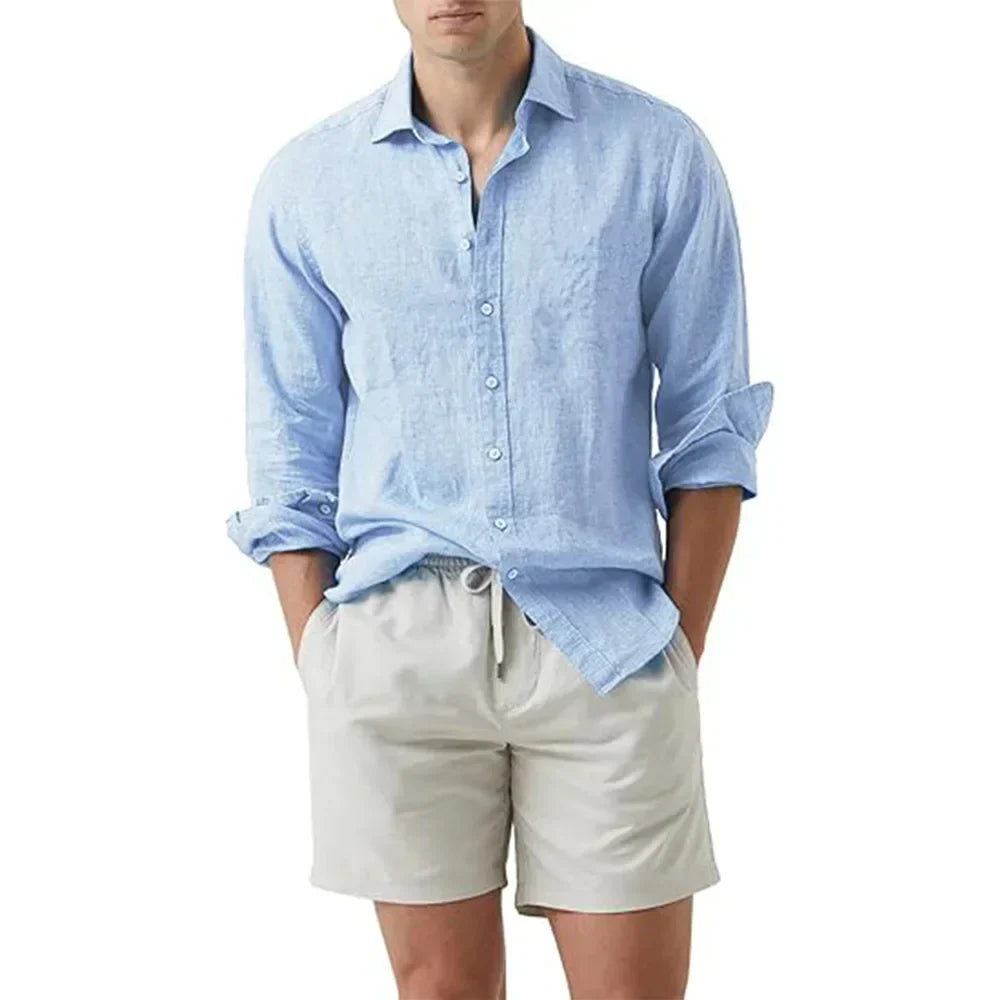 Men's Linen Cotton Blend Summer Shirt for Beach and Outdoors