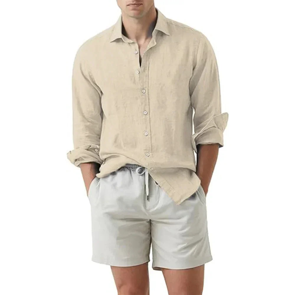 Men's Linen Cotton Blend Summer Shirt for Beach and Outdoors