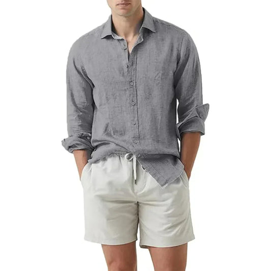 Men's Linen Cotton Blend Summer Shirt for Beach and Outdoors