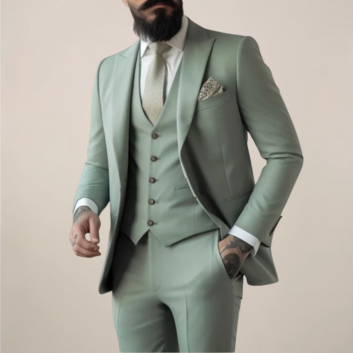 Sage Green 3-Piece Slim Fit Men's Suit for Weddings and Proms