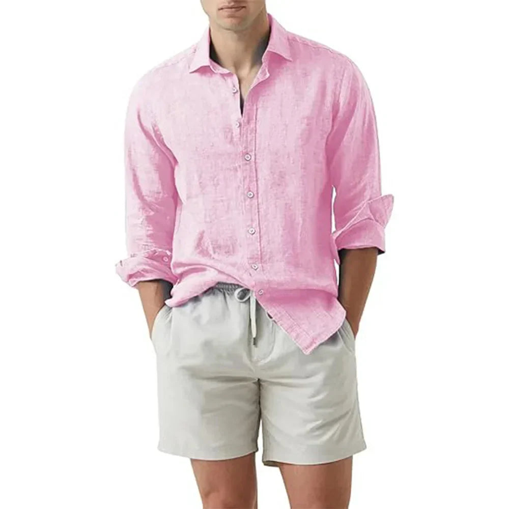 Men's Linen Cotton Blend Summer Shirt for Beach and Outdoors