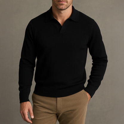 The Portofino Knitted Long Sleeve Polo Sweater for Men - Open Collar