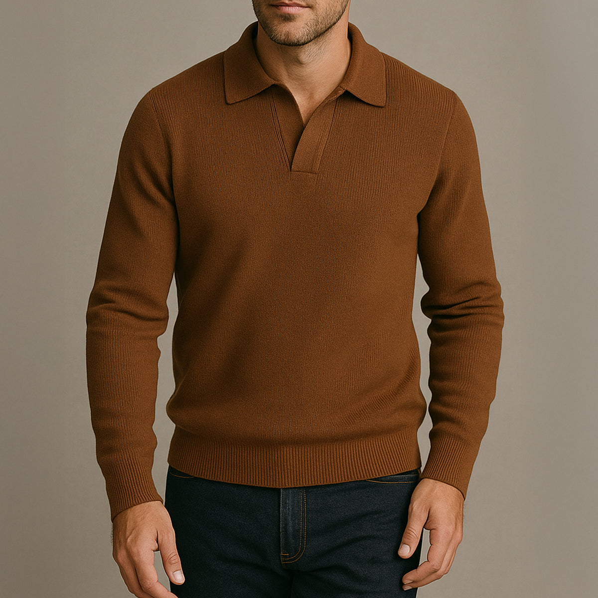 The Portofino Knitted Long Sleeve Polo Sweater for Men - Open Collar