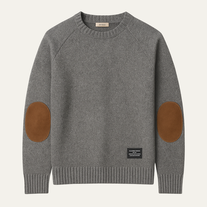 The Porta Romana Men's Knitted Crew Neck Sweater with Elbow Patches