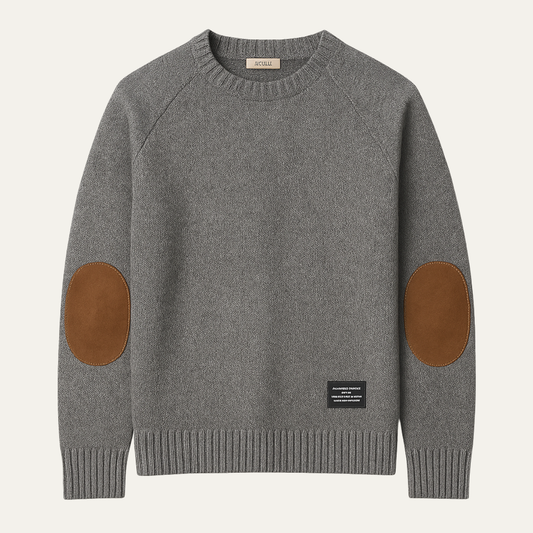 The Porta Romana Men's Knitted Crew Neck Sweater with Elbow Patches