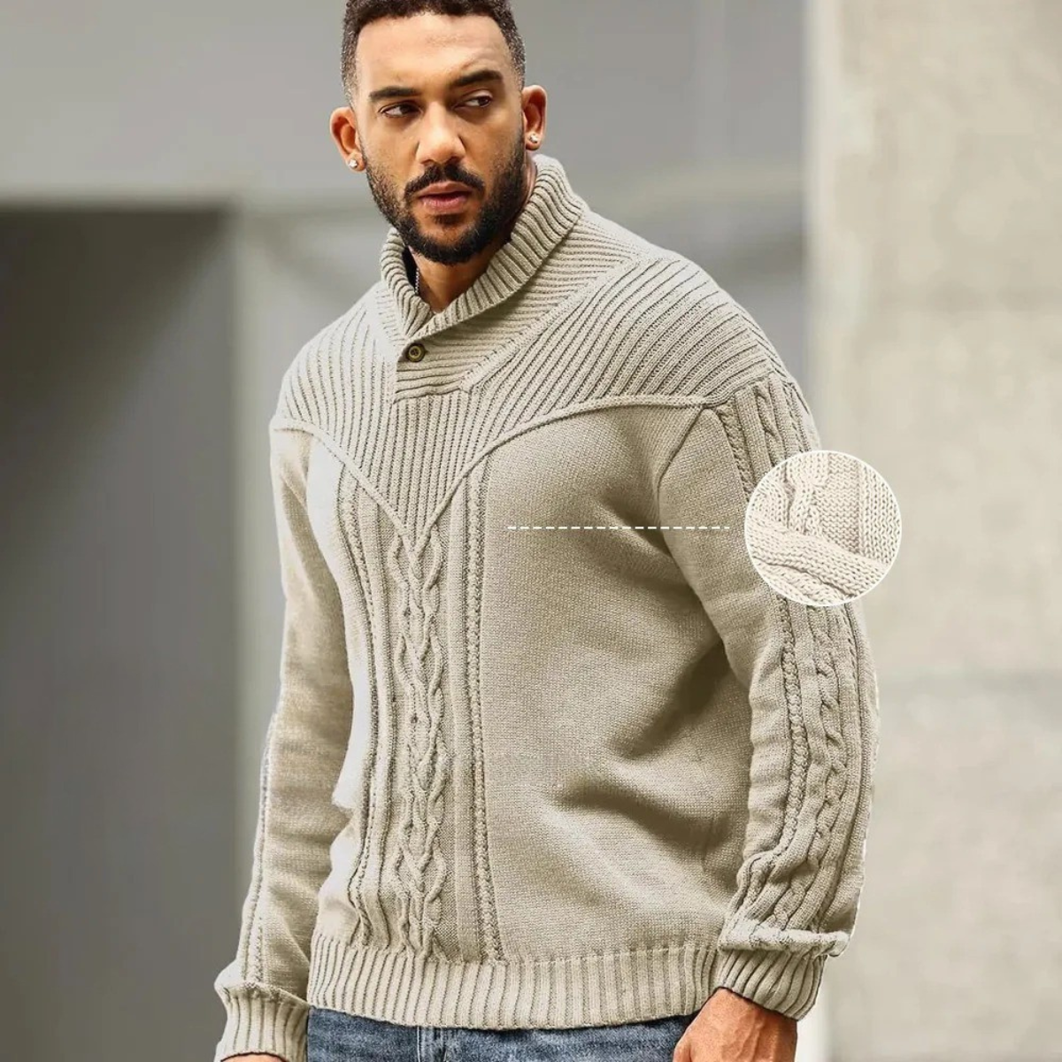 The Stockbridge Men’s Ribbed Knit Button Neck Winter Sweater