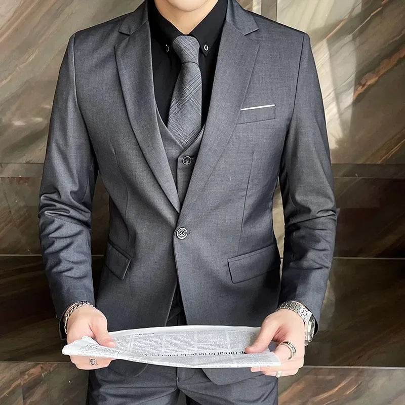 Men's Three-Piece Slim Fit Suit - Ideal for Business Events