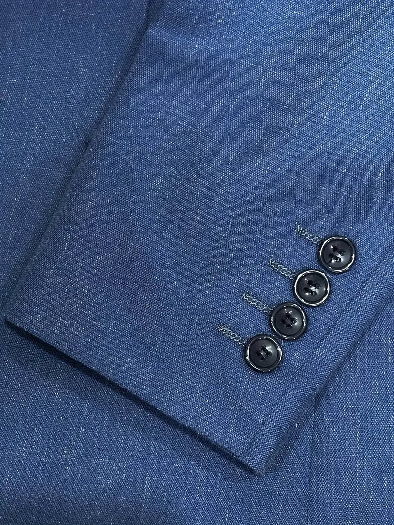 Men's Linen Blend Suit Set - Slim Blazer & Trousers for Formal Events