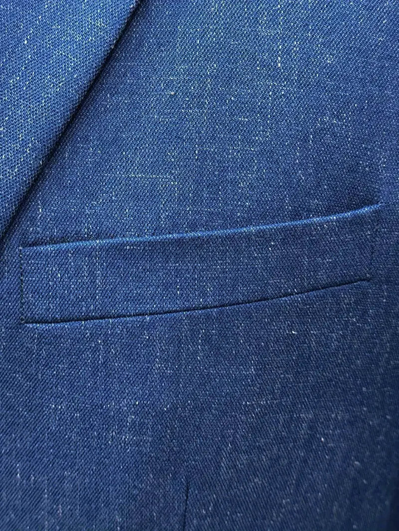 Men's Linen Blend Suit Set - Slim Blazer & Trousers for Formal Events