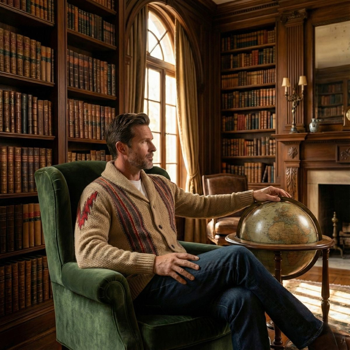 The Herculaneum Men’s Retro Shawl Striped Knit Cardigan