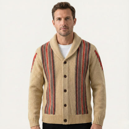 The Herculaneum Men’s Retro Shawl Striped Knit Cardigan