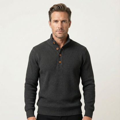 The Waldorf Men’s Gray Luxury Button Neck Knit Sweater