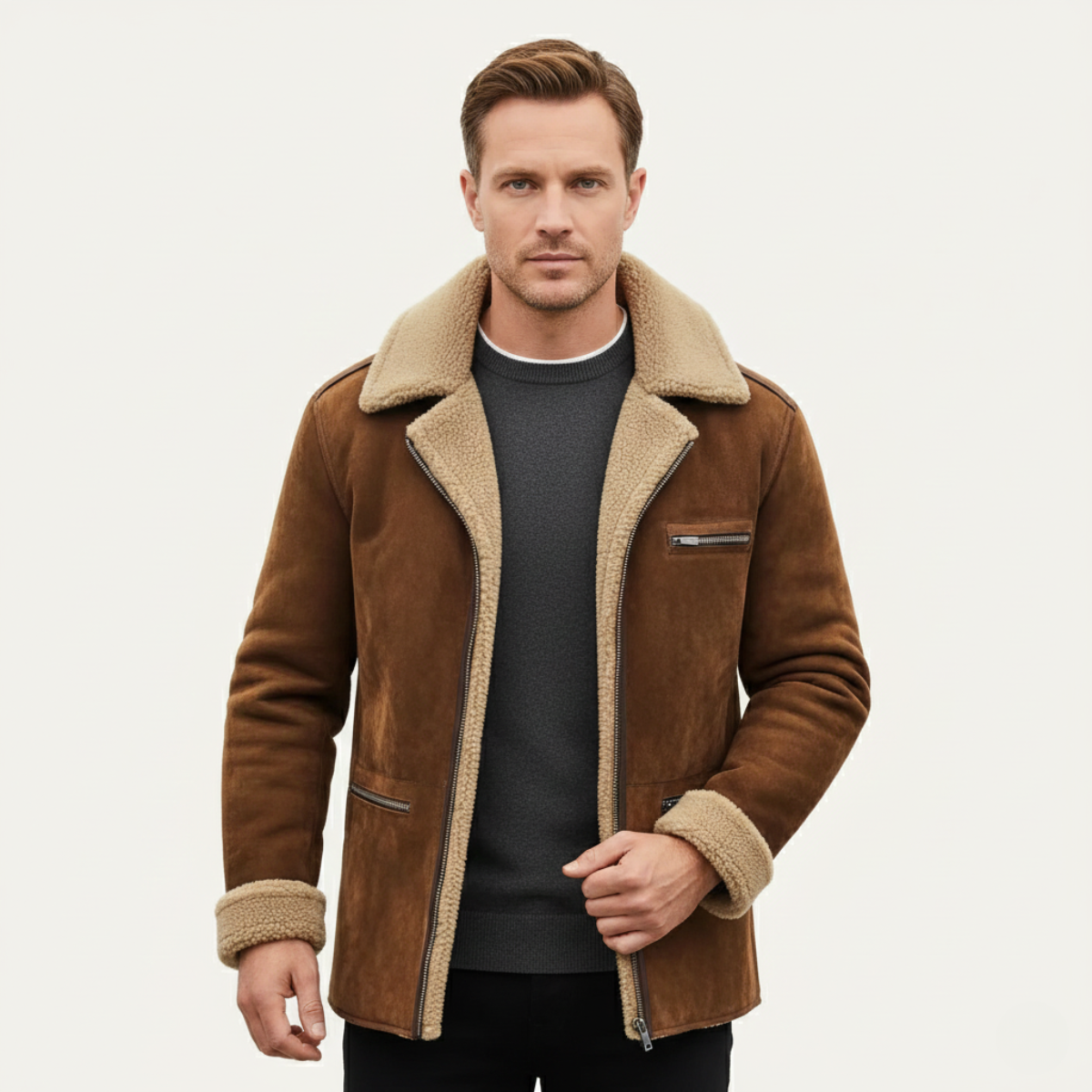 The Sorrento Men’s Vintage Faux Suede Shearling Fleece Jacket