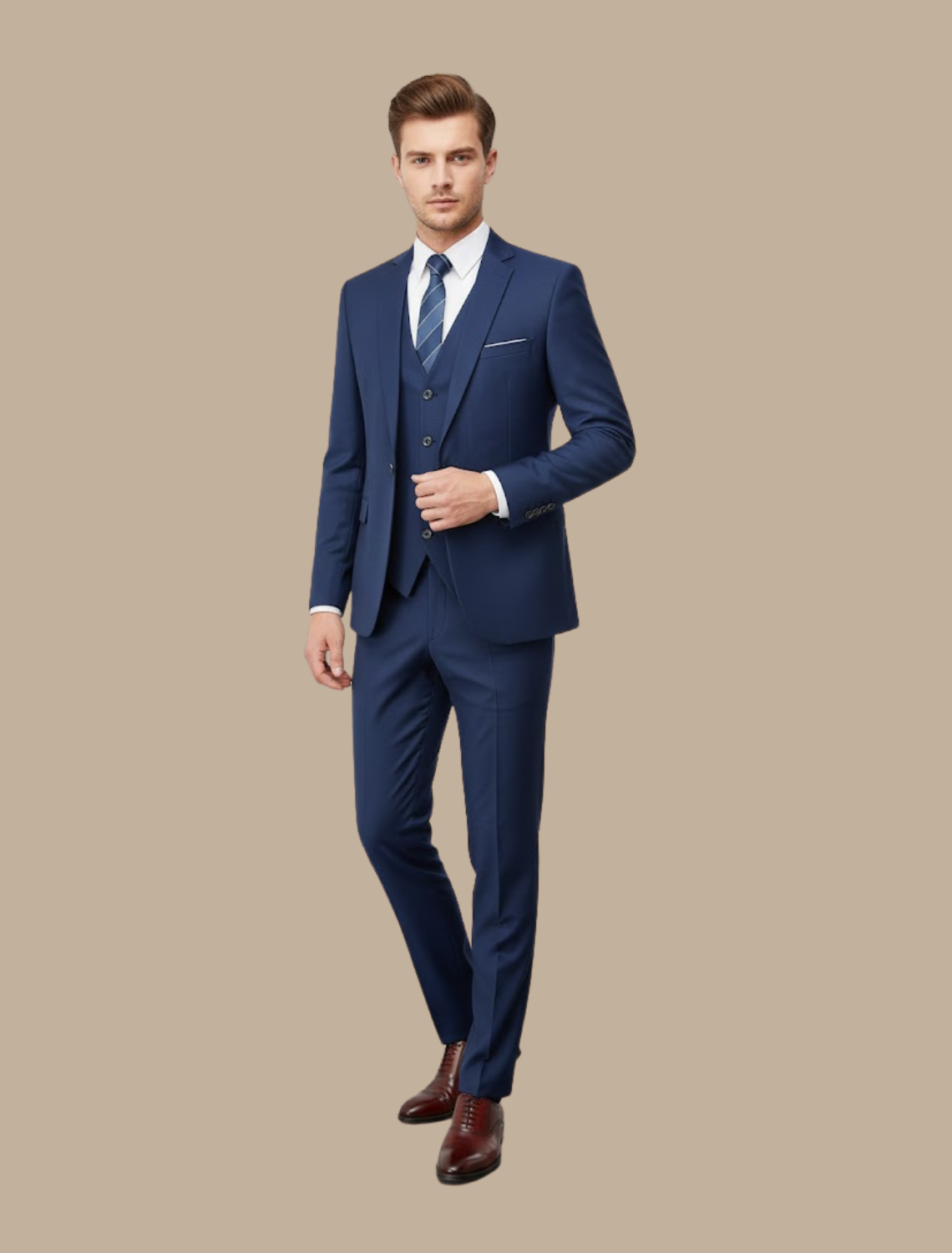 Men’s Slim Fit Navy Three-Piece Suit for Weddings & Formal Events