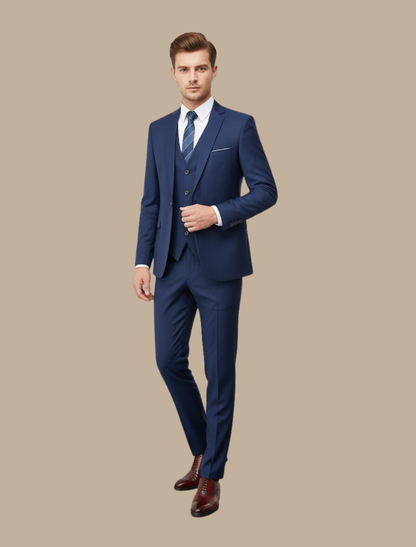 Men’s Slim Fit Navy Three-Piece Suit for Weddings & Formal Events