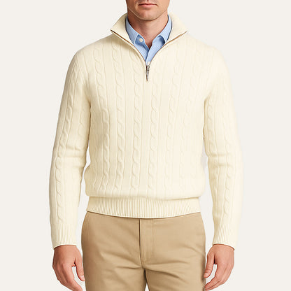 The St. Moritz Cable Knit Zipper Sweater for Men - Old Money Style