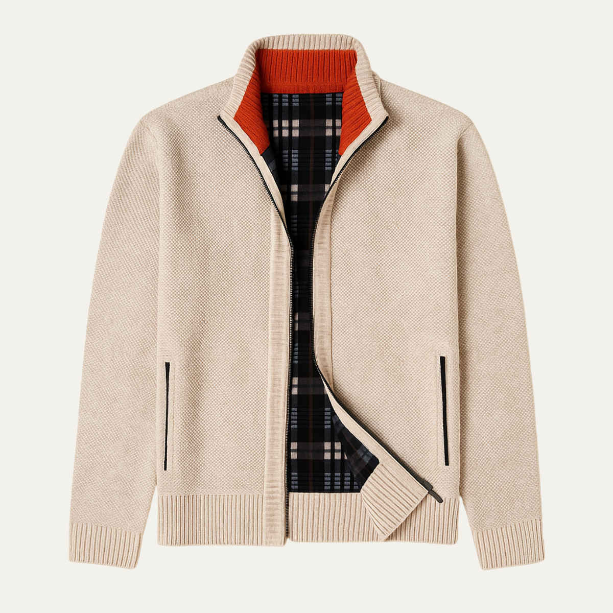 The Cala Luna Men’s Stand Collar Knit Zip Cardigan