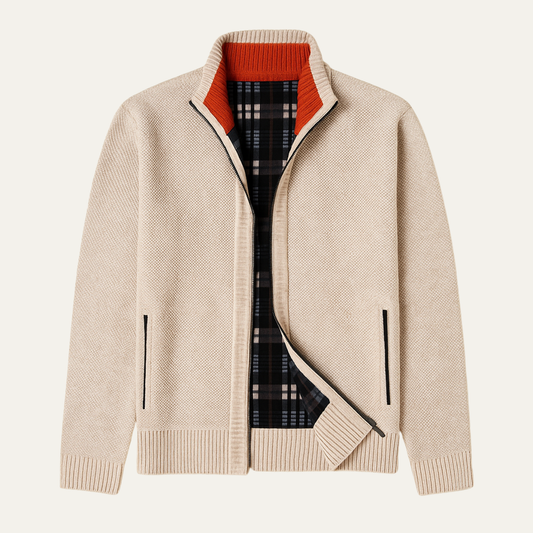 The Cala Luna Men’s Stand Collar Knit Zip Cardigan