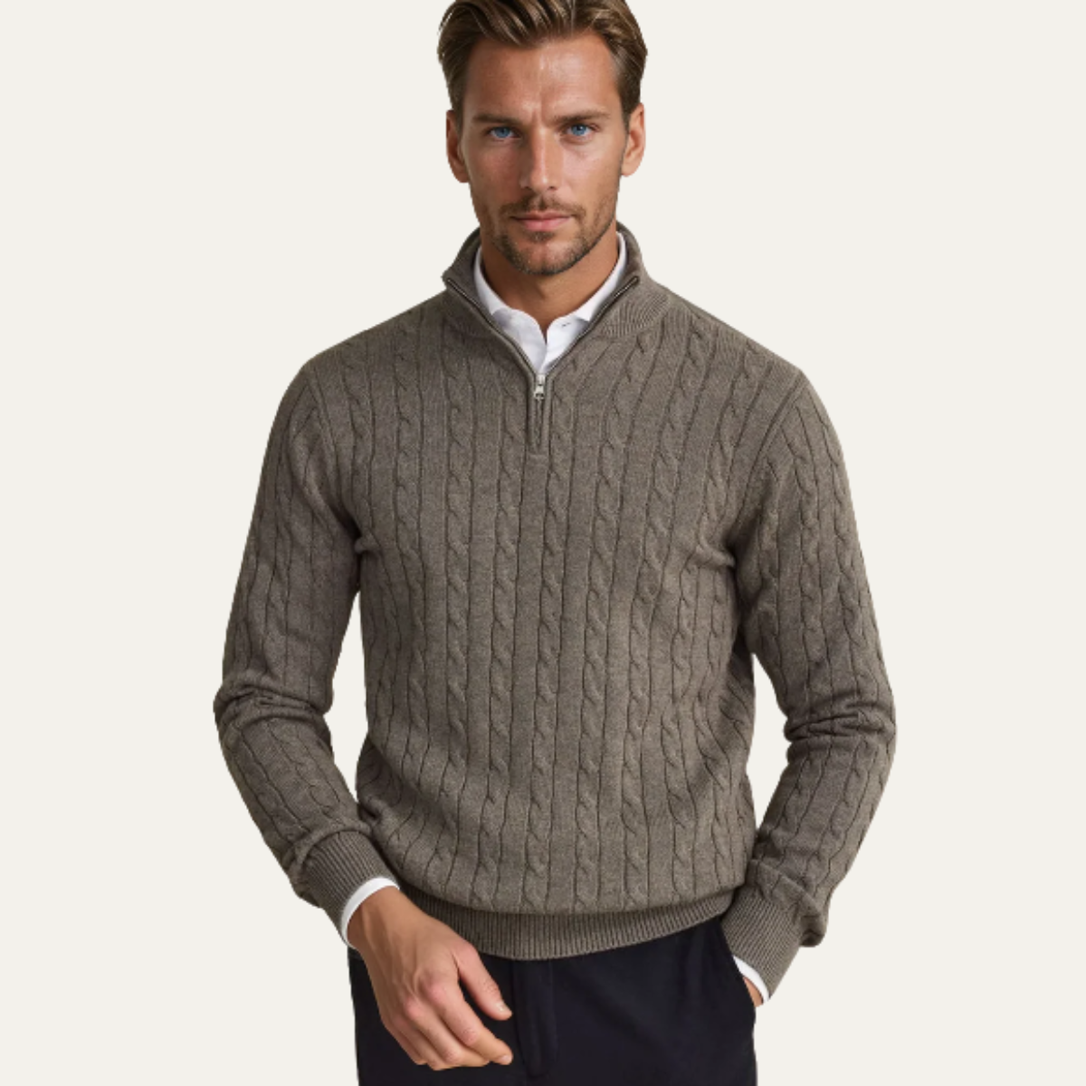 The Dalton Men’s Classic Textured Cable Knit Half Zip Sweater
