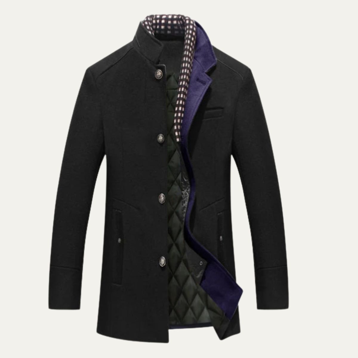 The Brookstone Men’s Elegant Classic Wool Winter Coat with Quilted Lining