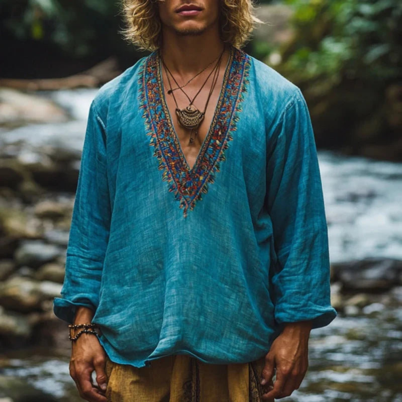 Carlo | Men's Boho Summer Linen Shirt for Beachwear