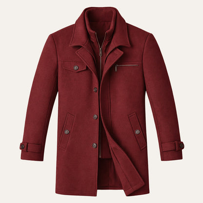 The Windermere Men’s Smart Wool Blend Jacket with Zipper and Button Closure