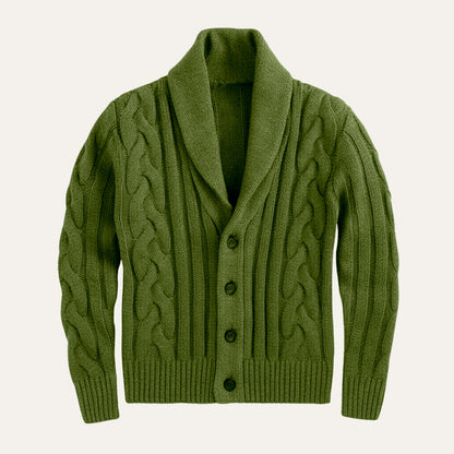 The Florence Men’s Winter Button Up Cable Knit Shawl Collar Cardigan