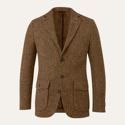 The Soveria Men’s Single Breasted Wool Herringbone Tweed Blazer