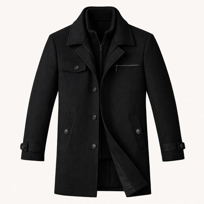 The Windermere Men’s Smart Wool Blend Jacket with Zipper and Button Closure